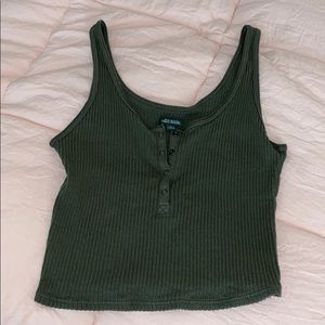 Green ribbed crop tank top